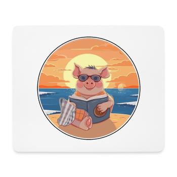Cochon Mignon Drôle Dessin Animé Kawaii Livre Plage - Tapis de souris (format paysage) - blanc - Devant