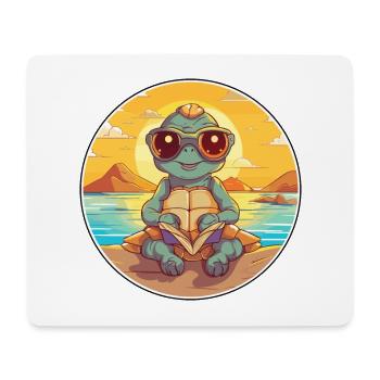 Turtle Cute Funny Cartoon Kawaii Book Beach - Mouse Pad (horizontal) - white - Front