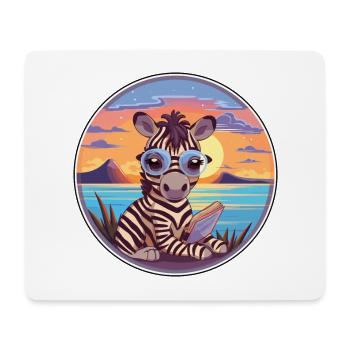 Zebra Cute Funny Cartoon Kawaii Book Beach - Mouse Pad (horizontal) - white - Front