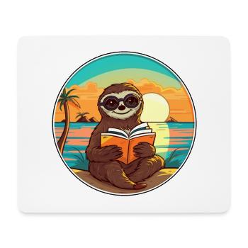 Faultier, niedlich, lustig, Cartoon, Kawaii, Buch, Strand - Mousepad (Querformat) - Weiß - Vorne