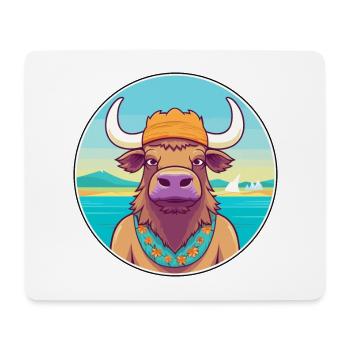 Buffalo Watercolor Cartoon Kawaii Clipart Animal - Mouse Pad (horizontal) - white - Front