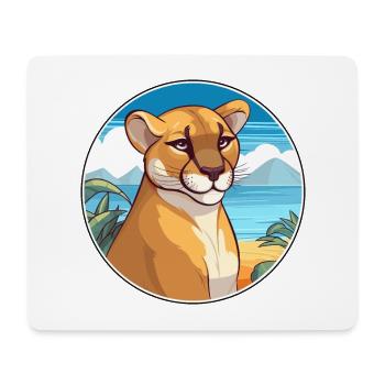 Cougar aquarelle dessin animé Kawaii Clipart Animal - Tapis de souris (format paysage) - blanc - Devant