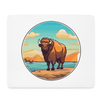 Bison Watercolor Cartoon Kawaii Clipart Animal - Mouse Pad (horizontal) - white - Front