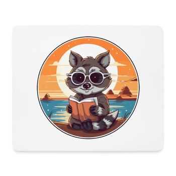 Raccoon Cute Funny Cartoon Kawaii Book Beach - Mouse Pad (horizontal) - white - Front