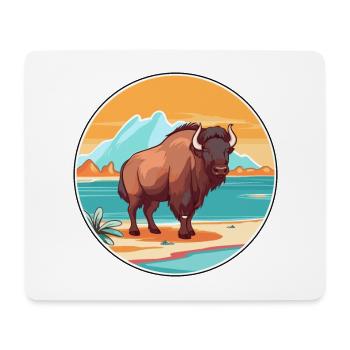 Bison Watercolor Cartoon Kawaii Clipart Animal - Mouse Pad (horizontal) - white - Front