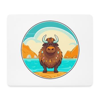 Yak aquarelle dessin animé Kawaii Clipart Animal - Tapis de souris (format paysage) - blanc - Devant