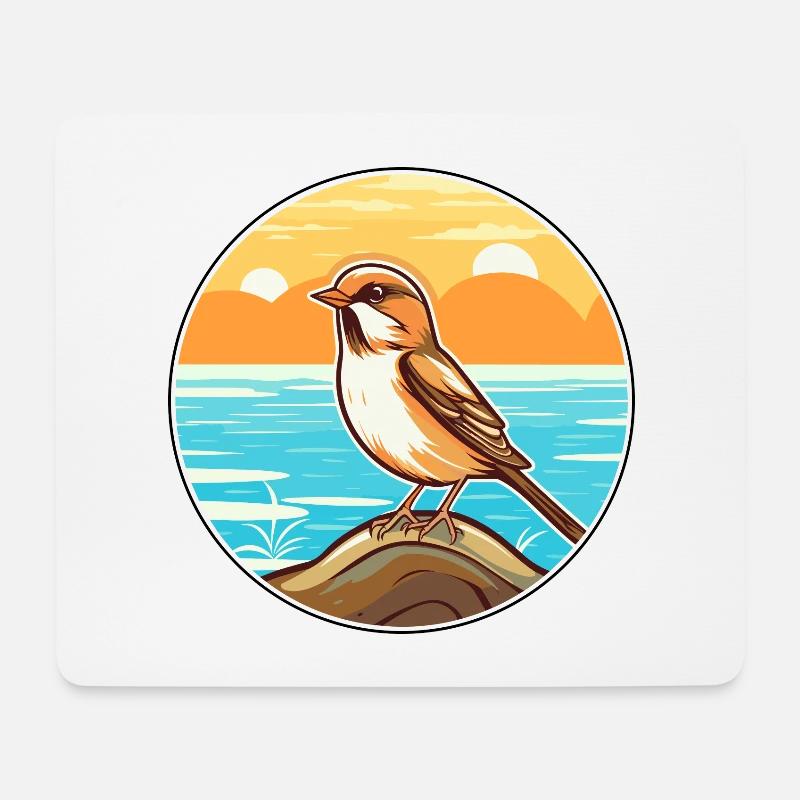 Spatz Aquarell Cartoon Kawaii Clipart Tier - Mousepad (Querformat) - Weiß