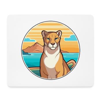 Cougar aquarelle dessin animé Kawaii Clipart Animal - Tapis de souris (format paysage) - blanc - Devant