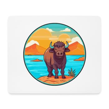 Buffalo Watercolor Cartoon Kawaii Clipart Animal - Mouse Pad (horizontal) - white - Front