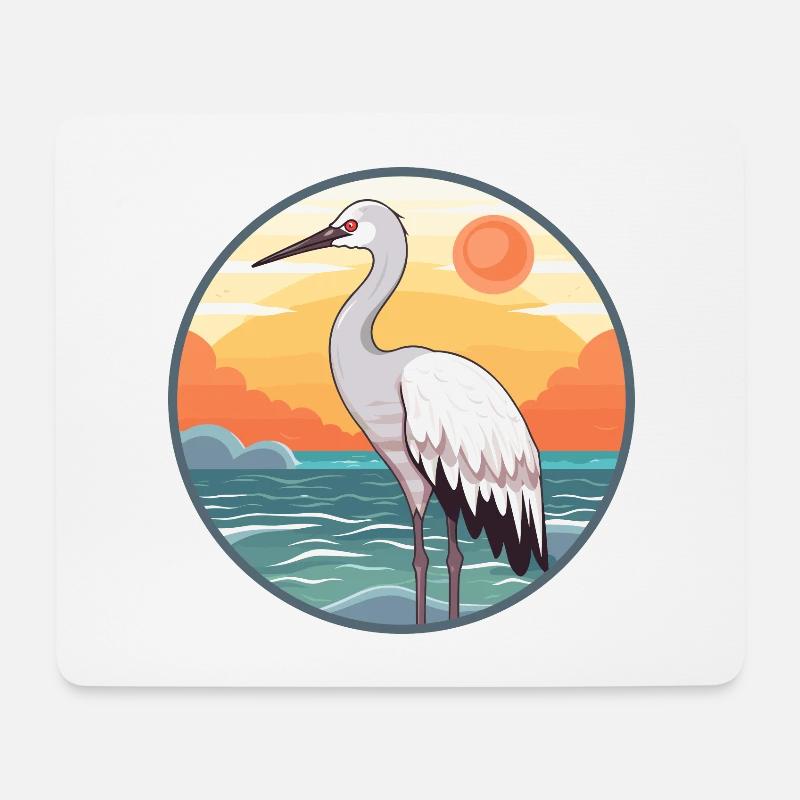 Kranich Aquarell Cartoon Kawaii Clipart Tier - Mousepad (Querformat) - Weiß