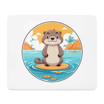Loutre aquarelle dessin animé Kawaii Clipart Animal - Tapis de souris (format paysage) - blanc - Devant