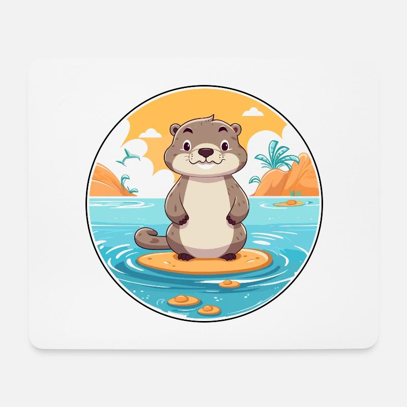 Otter Aquarell Cartoon Kawaii Clipart Tier - Mousepad (Querformat) - Weiß