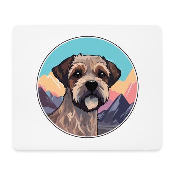 Border Terrier chien race dessin animé Kawaii aquarelle - Tapis de souris (format paysage) - blanc - Devant