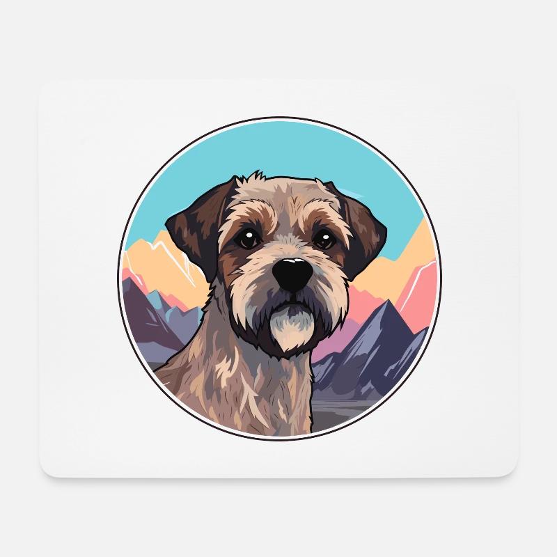 Border Terrier Hunderasse Cartoon Kawaii Aquarell - Mousepad (Querformat) - Weiß