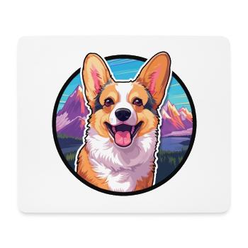 Corgi chien race dessin animé Kawaii aquarelle - Tapis de souris (format paysage) - blanc - Devant