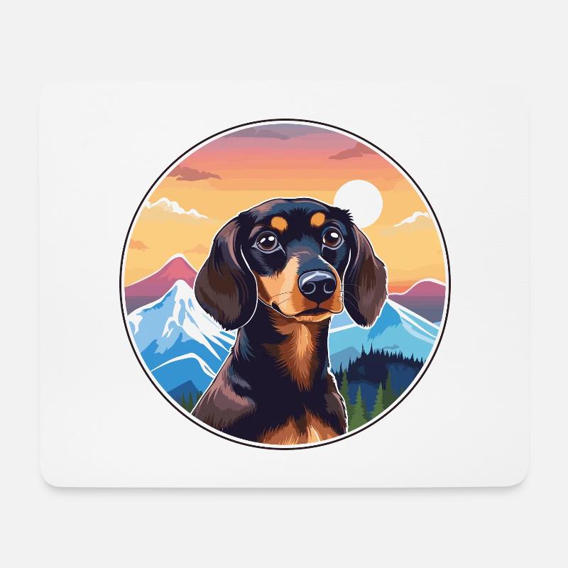 Dackel Hund Rasse Cartoon Kawaii Aquarell - Mousepad (Querformat) - Weiß