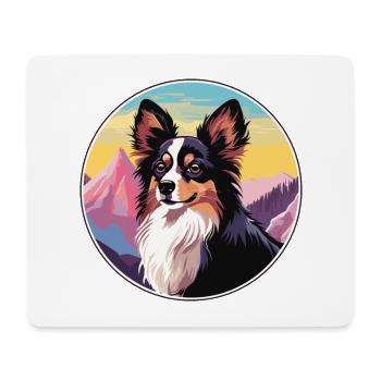 Papillon Hunderasse Karikatur Kawaii Aquarell - Mousepad (Querformat) - Weiß - Vorne