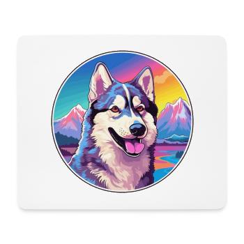 Alaskan Husky Dog Breed Cartoon Kawaii Watercolor - Mouse Pad (horizontal) - white - Front