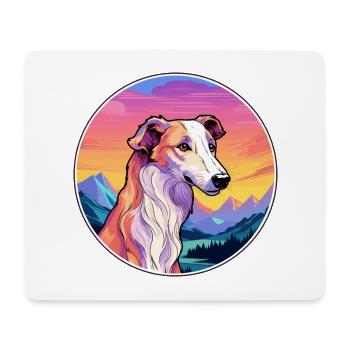 Borzoi Dog Breed Cartoon Kawaii Watercolor - Mouse Pad (horizontal) - white - Front