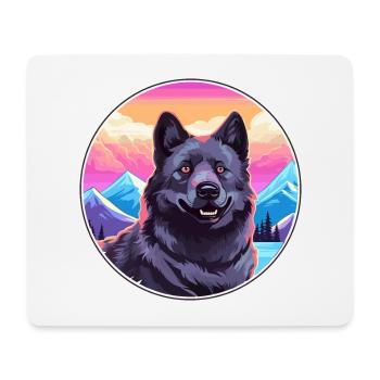 Chien d’élan norvégien noir race de chien Cartoon Kawaii - Tapis de souris (format paysage) - blanc - Devant