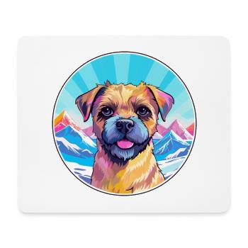 Border Terrier chien race dessin animé Kawaii aquarelle - Tapis de souris (format paysage) - blanc - Devant