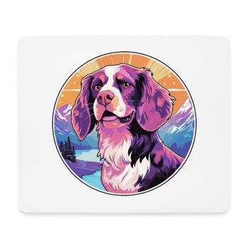 Bretagne chien race dessin animé Kawaii aquarelle - Tapis de souris (format paysage) - blanc - Devant