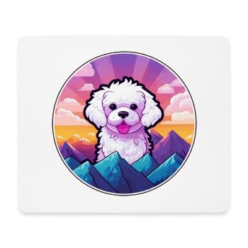 Bichon Frise chien race Cartoon Kawaii aquarelle - Tapis de souris (format paysage) - blanc - Devant