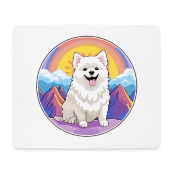 Spitz japonais chien race dessin animé Kawaii aquarelle - Tapis de souris (format paysage) - blanc - Devant