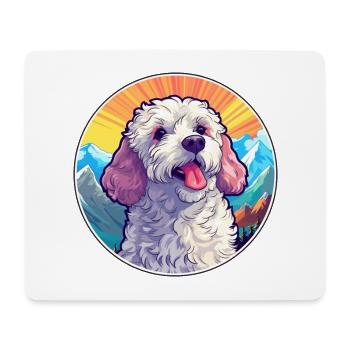 Caniche chien race dessin animé Kawaii aquarelle - Tapis de souris (format paysage) - blanc - Devant