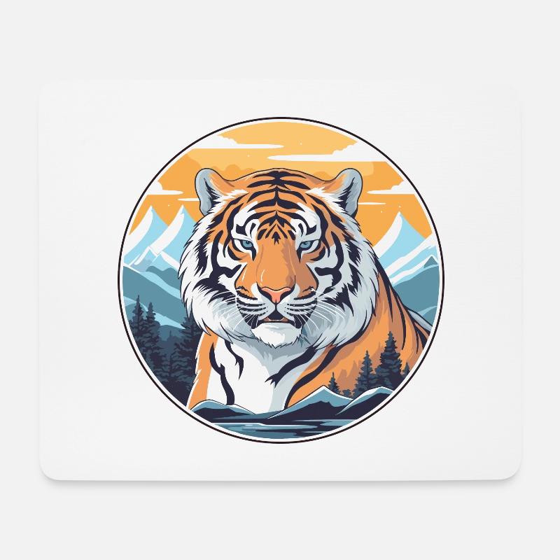 Tiger Aquarell Karikatur Kawaii Haustier Tier Farbefu - Mousepad (Querformat) - Weiß