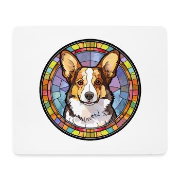 Cardigan Welsh Corgi chien race vitrail couleur - Tapis de souris (format paysage) - blanc - Devant