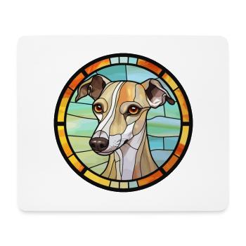 Anglais Whippet chien race vitrail coloré W - Tapis de souris (format paysage) - blanc - Devant