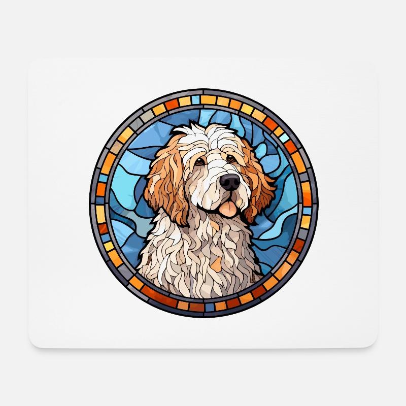 Deutsche Sheeppoodle Hunderasse Buntglas Colorfu - Mousepad (Querformat) - Weiß