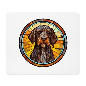 Deutsches Drahthaar Vorstehhund Rasse Buntglas - Mousepad (Querformat) - Weiß - Vorne