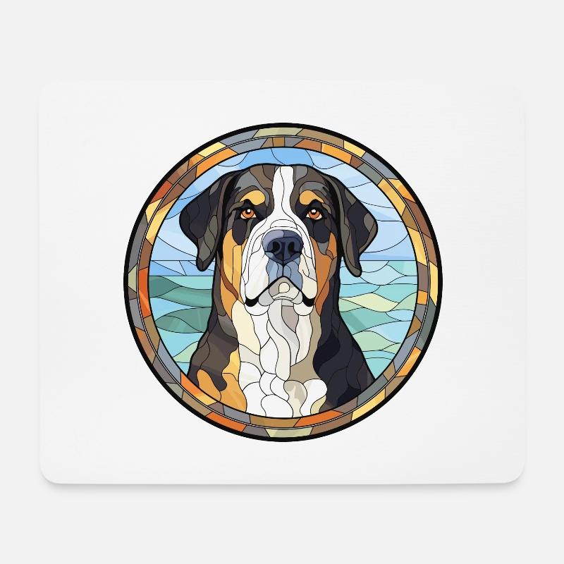 Große Schweizer Sennenhundrasse Buntglaskolon - Mousepad (Querformat) - Weiß