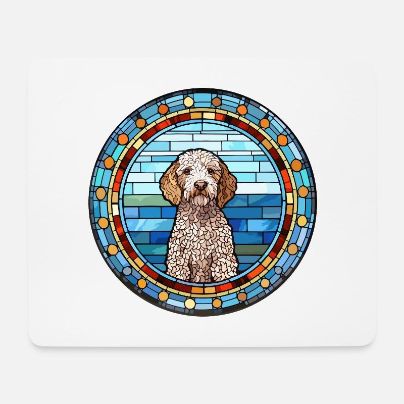 Spanischer Wasserhund Rasse Buntes Glas Wat - Mousepad (Querformat) - Weiß