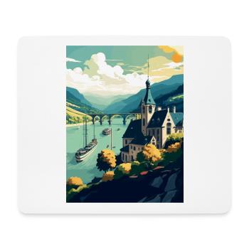 Vallée du Rhin Allemagne Affiche de voyage Vintage - Tapis de souris (format paysage) - blanc - Devant