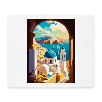 Santorin Grèce décoration grec voyage affiche - Tapis de souris (format paysage) - blanc - Devant