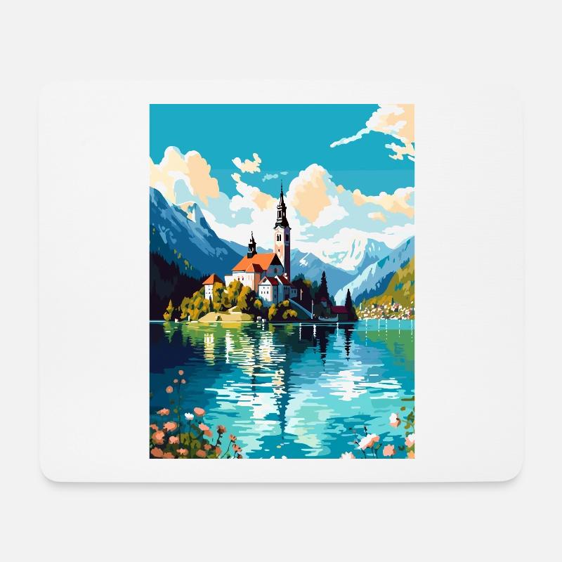 Bleder See Slowenien Vintage Reiseposter Souvenir - Mousepad (Querformat) - Weiß