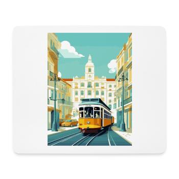 Lisbonne Portugal Tram Vintage voyage affiche WPA Art - Tapis de souris (format paysage) - blanc - Devant
