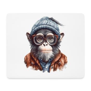 Cooler Affe mit Mütze und Brille - Mousepad (Querformat) - Weiß - Vorne