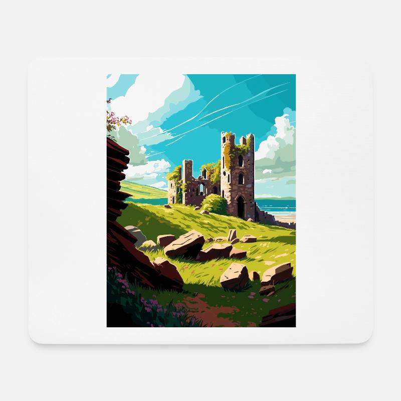 Llansteffan Castle Wales Hangin Reiseposter - Mousepad (Querformat) - Weiß
