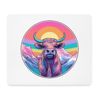 Bull Watercolor Cartoon Kawaii Pet Animal Colorful - Mouse Pad (horizontal) - white - Front
