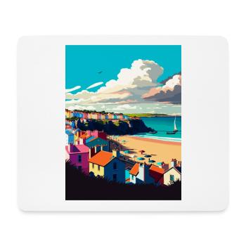 Tenby Seascape Wales Vintage Reise Poster WPA Kunst - Mousepad (Querformat) - Weiß - Vorne