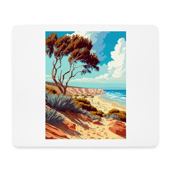 Torrey Pines State Beach Vintage Affiche de voyage WPA - Tapis de souris (format paysage) - blanc - Devant
