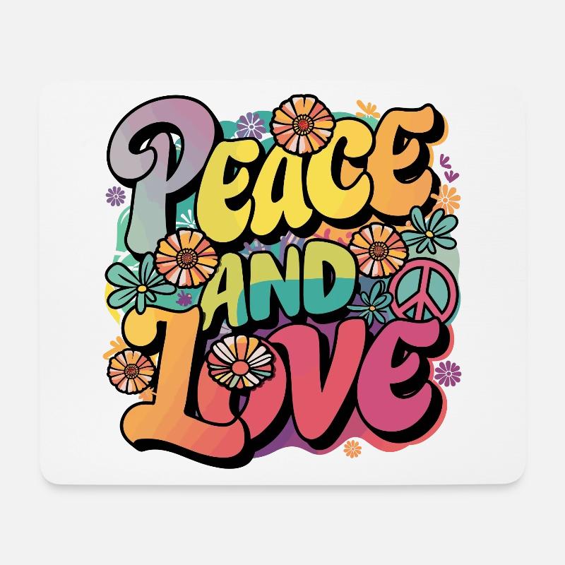 Peace And Love Hippie 1960er 1970er - Mousepad (Querformat) - Weiß