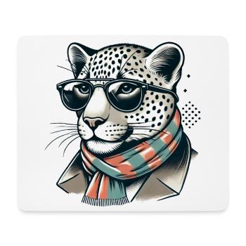 Léopard cool avec lunettes et écharpe – tendance - Tapis de souris (format paysage) - blanc - Devant