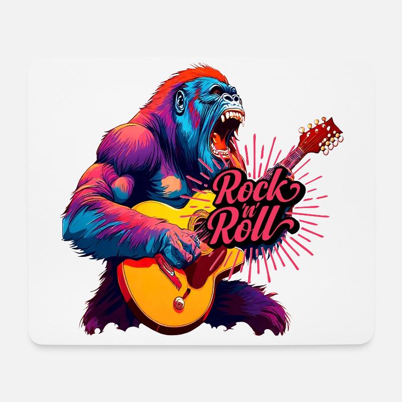 Rockn Roll, Gorilla spielt Gitarre - Mousepad (Querformat) - Weiß