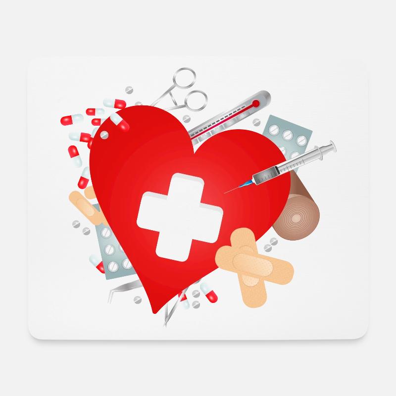 Erste Hilfe Set oder Reiseapotheke mit Herz - Mousepad (Querformat) - Weiß