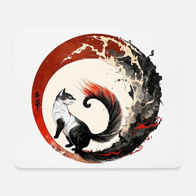 Katze Japanischer Stil - Mousepad (Querformat) - Weiß